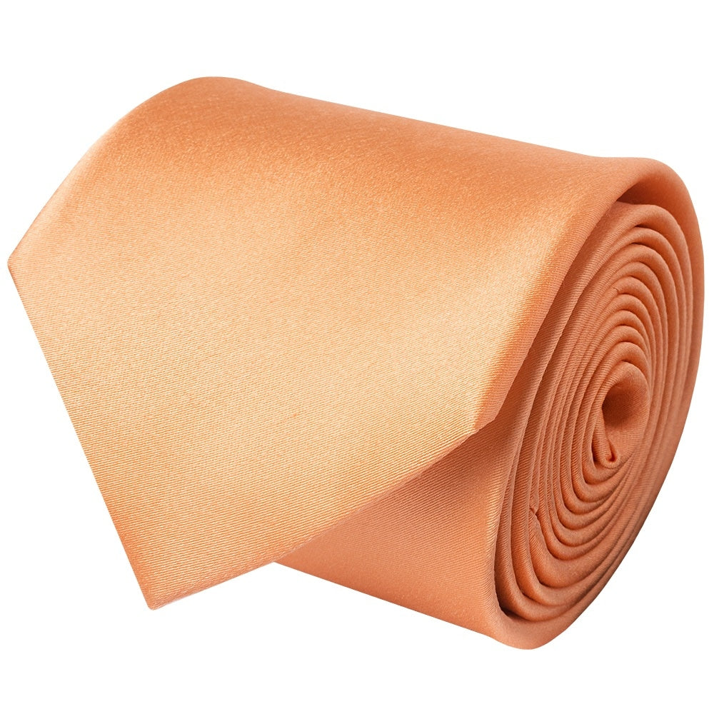 Plain Peach Satin Silk Classic Mens Tie And Pocket Square Set 3