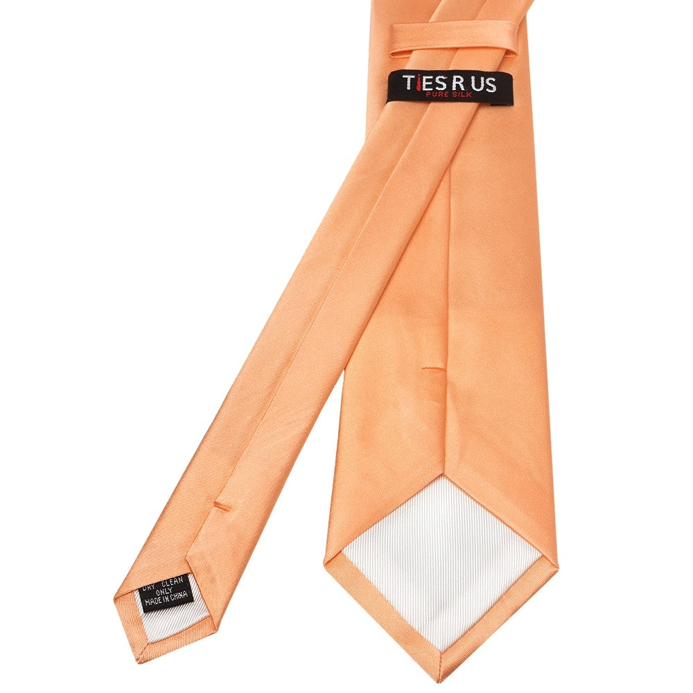 Plain Peach Satin Silk Classic Mens Tie And Pocket Square Set 4