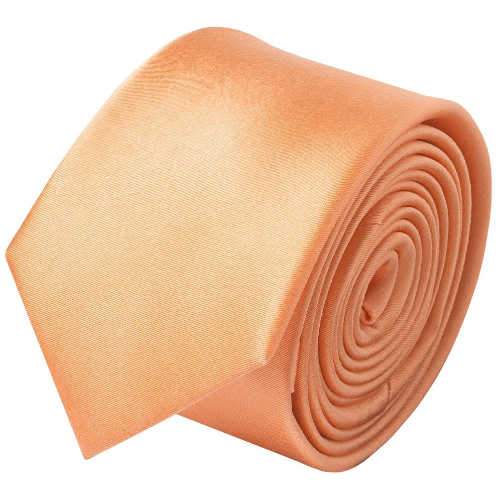 Plain Peach Satin Silk Skinny Mens Tie 2