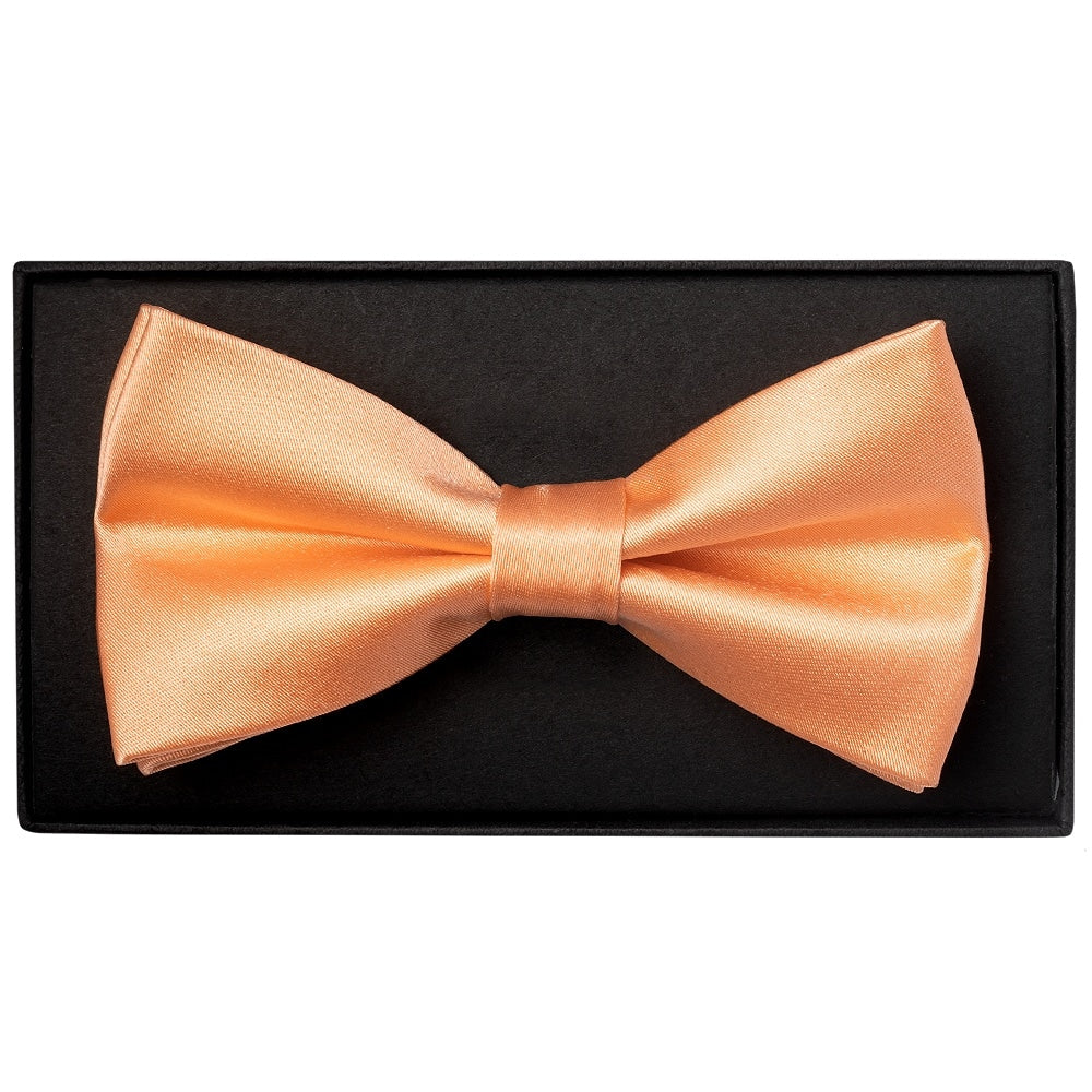 Plain Peach Satin Silk Mens Bow Tie And Pocket Square Set 2