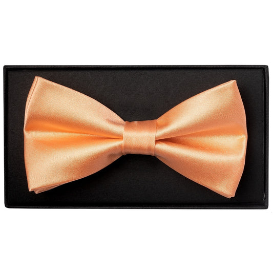 Plain Peach Satin Silk Mens Bow Tie And Pocket Square Set 2