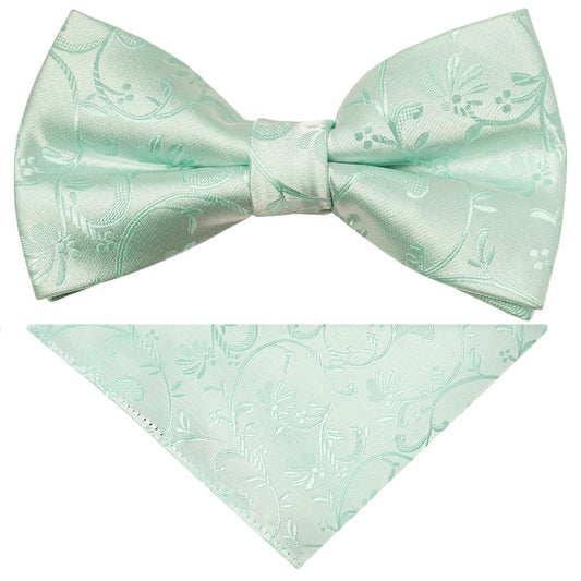 Pre Tied Mint Green Floral Boys Bow Tie And Pocket Square Set Age 4 7 1