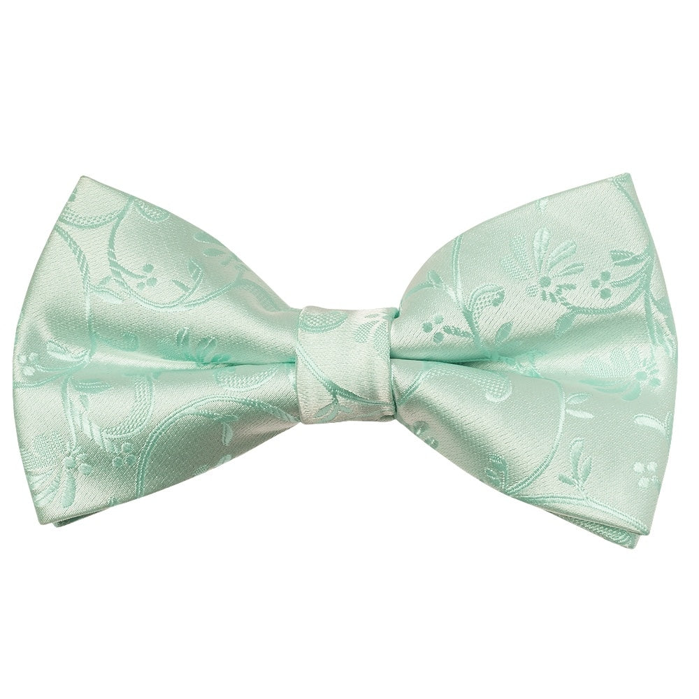 Pre Tied Mint Green Floral Boys Bow Tie And Pocket Square Set 2