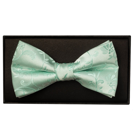 Mint Green Floral Handmade Mens Bow Tie And Pocket Square Set 2