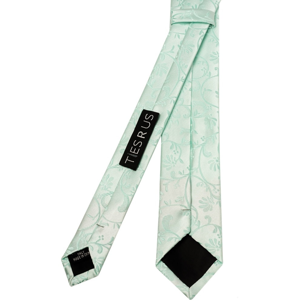 Mint Green Floral Skinny Mens Tie And Pocket Square Set 4