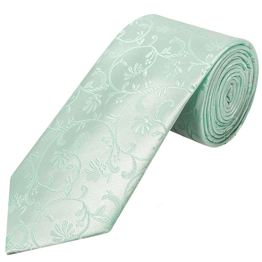 Mint Green Floral Classic Mens Tie And Pocket Square Set 2