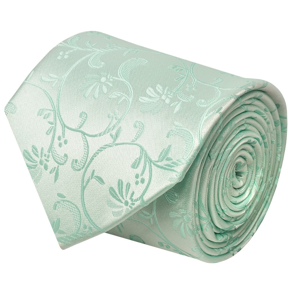 Mint Green Floral Classic Mens Tie And Pocket Square Set 3