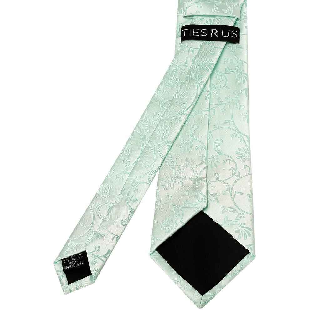 Mint Green Floral Classic Mens Tie And Pocket Square Set 4