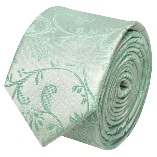 Mint Green Floral Skinny Mens Tie 2
