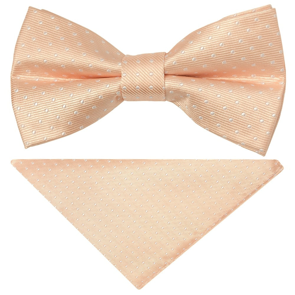 Pre Tied Peach And White Polka Dot Boys Bow Tie And Pocket Square Age 4 7 1
