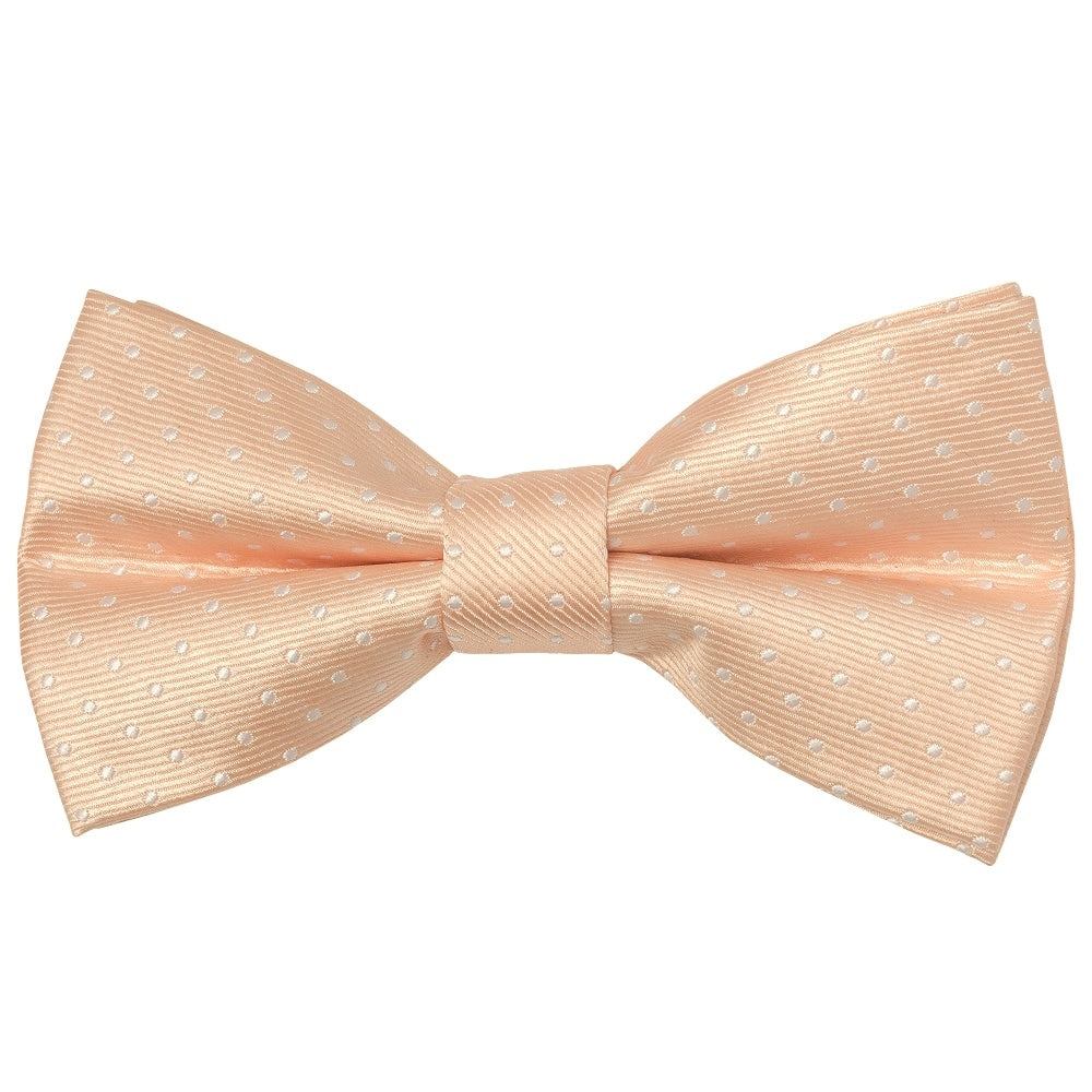 Pre Tied Peach And White Polka Dot Boys Bow Tie And Pocket Square Set 2