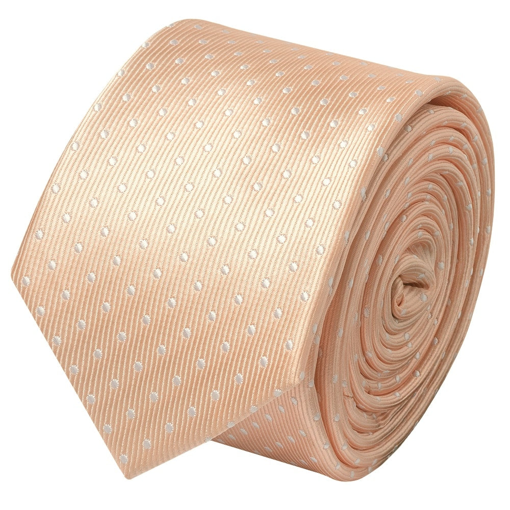Peach And White Polka Dot Skinny Mens Tie 2