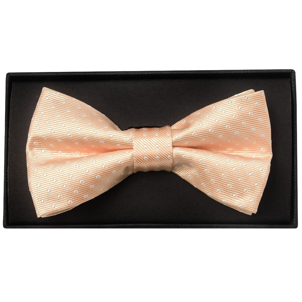 Handmade Peach And White Polka Dot Mens Bow Tie And Pocket Square Set 2