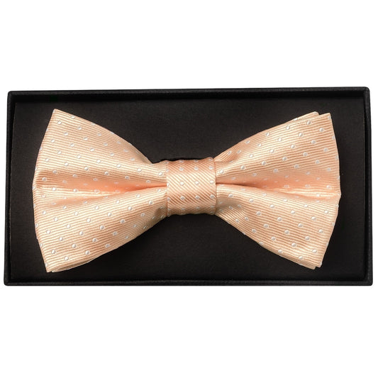 Handmade Peach And White Polka Dot Mens Bow Tie And Pocket Square Set 2