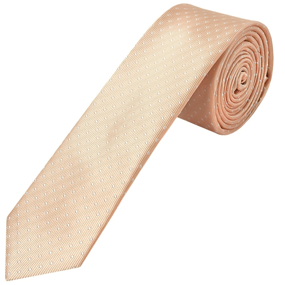 Peach And White Polka Dot Skinny Mens Tie Pocket Square Set 2