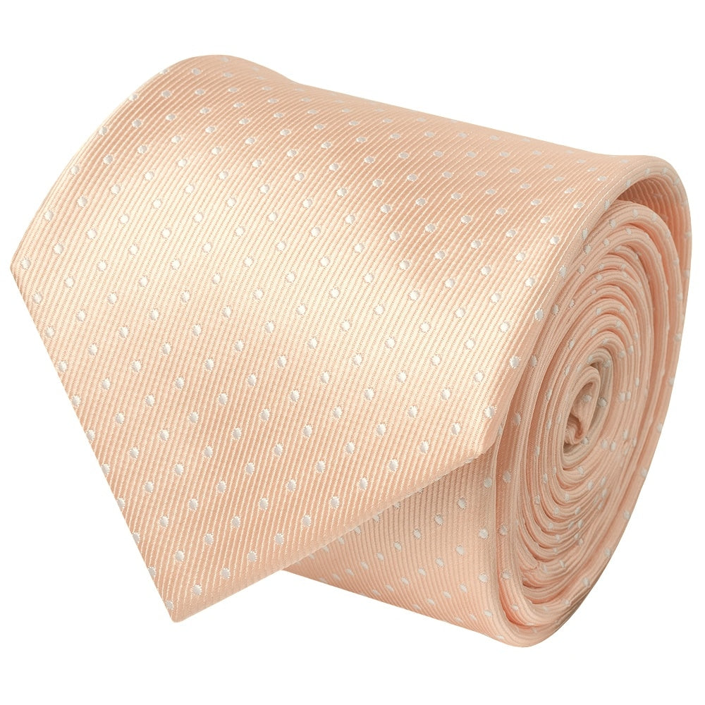 Peach And White Polka Dot Classic Mens Tie 2