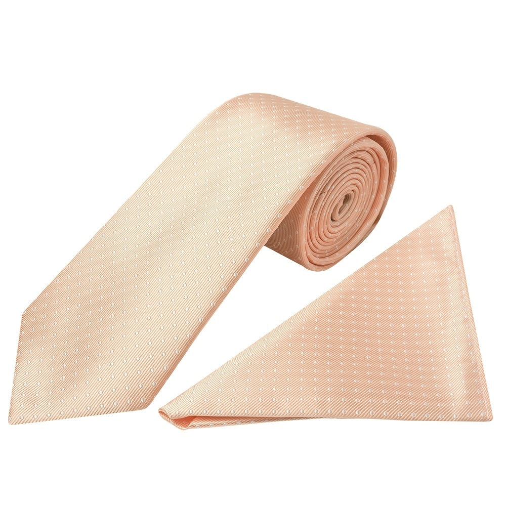 Peach And White Polka Dot Classic Mens Tie And Pocket Square Set 1