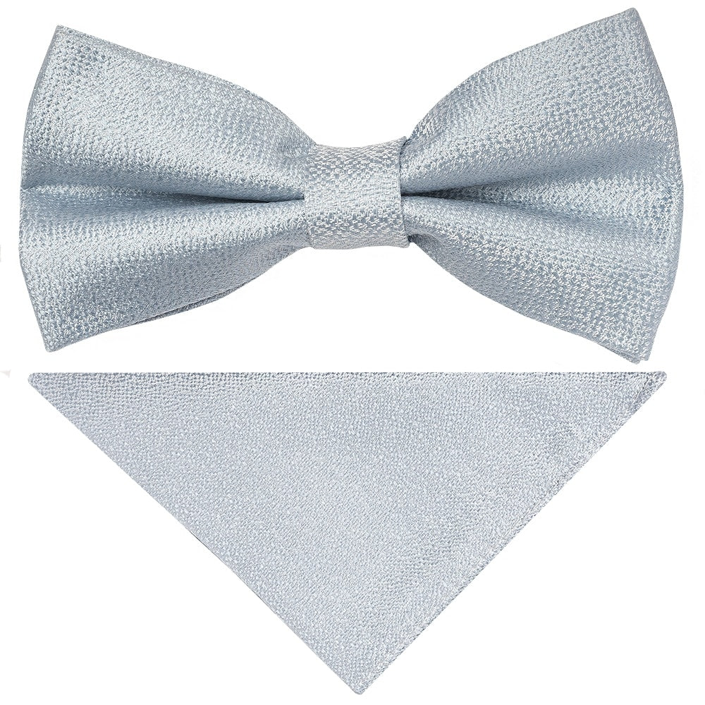 Pre Tied Light Blue Textured Silk Boys Bow Tie And Pocket Square Set Age 4 7 1