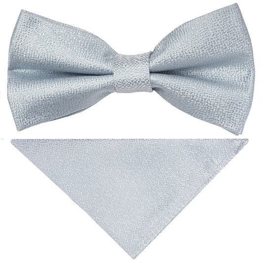 Pre Tied Light Blue Textured Silk Boys Bow Tie And Pocket Square Set 1