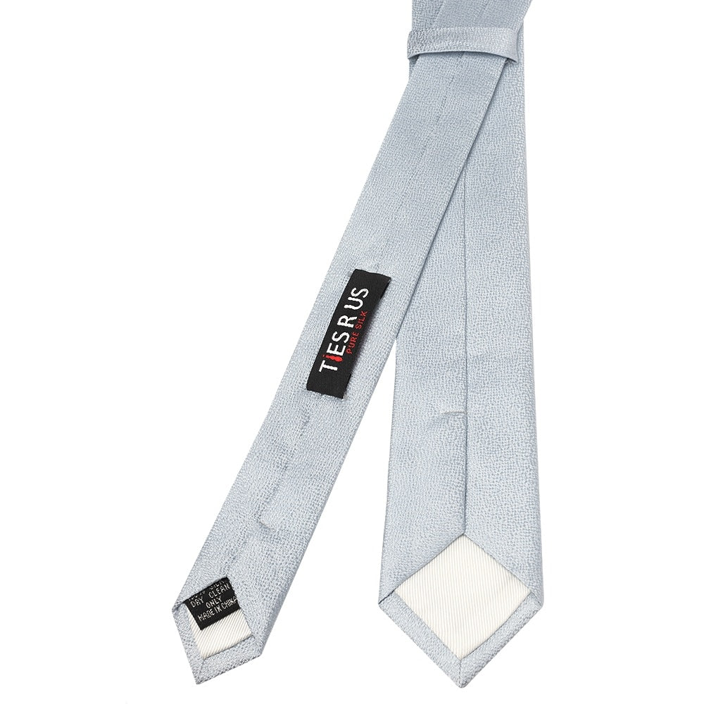 Plain Light Blue Textured Silk Skinny Boys Tie And Pocket Square Set 4