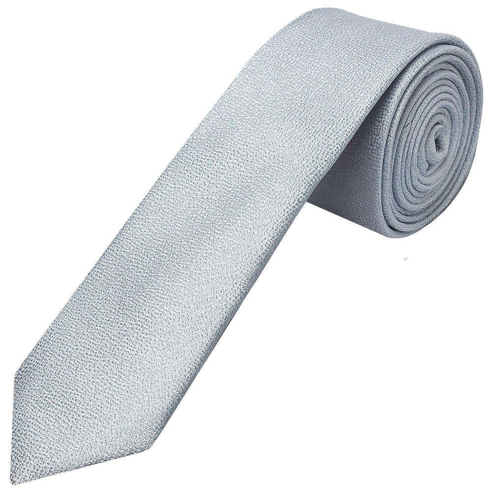 Plain Light Blue Textured Silk Skinny Boys Tie 1