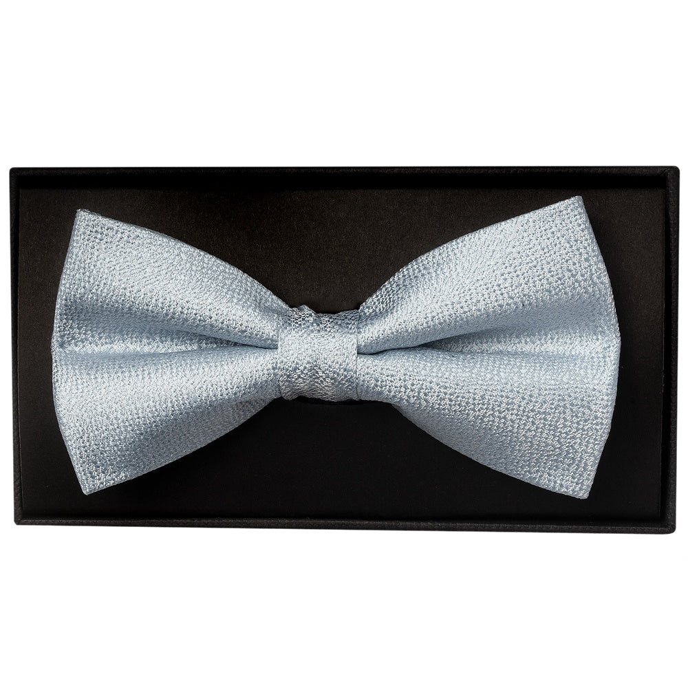 Plain Light Blue Textured Silk Mens Bow Tie And Pocket Square Set 2