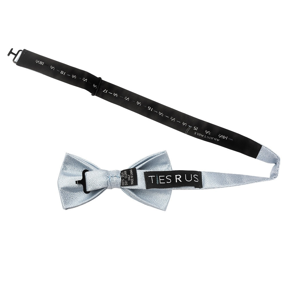 Plain Light Blue Textured Silk Mens Bow Tie And Pocket Square Set 3