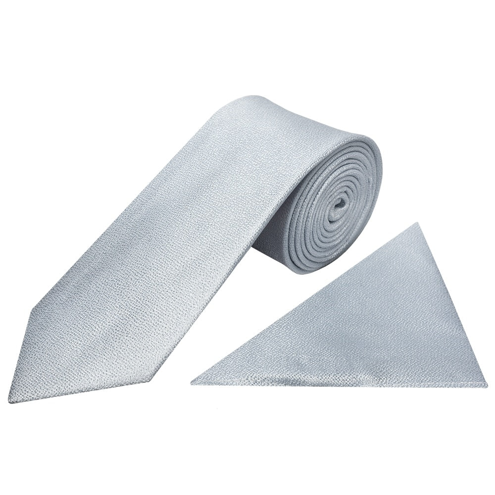 Plain Light Blue Textured Silk Classic Mens Tie And Pocket Square Set 1