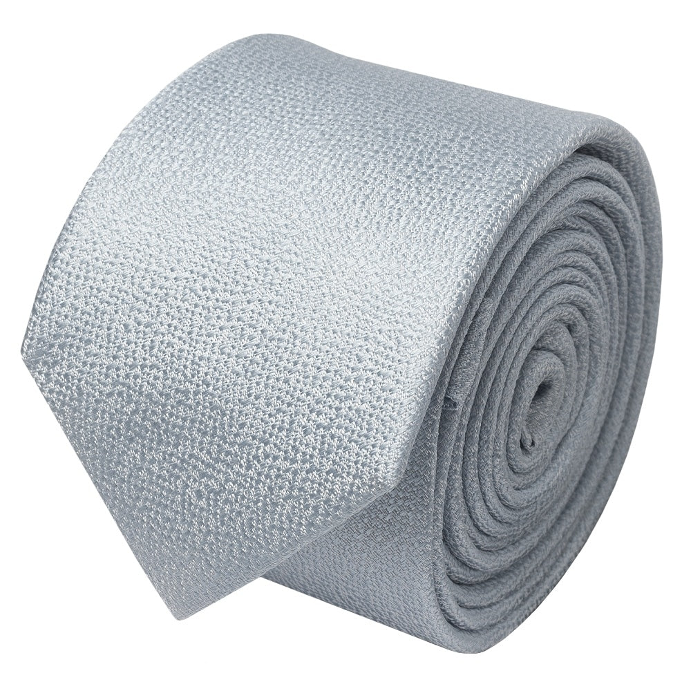 Plain Light Blue Textured Silk Skinny Mens Tie 2
