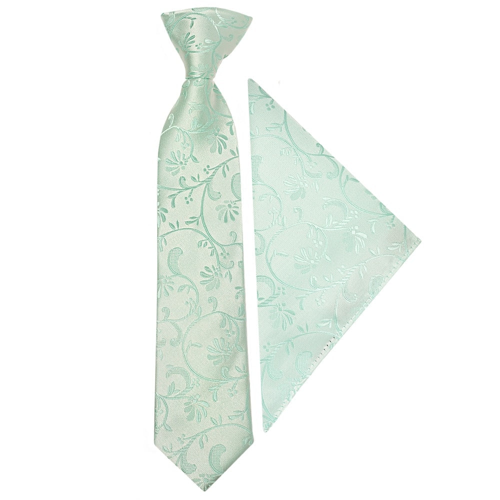 Pre Tied Mint Green Floral Boys Tie And Pocket Square Set Age 4 7 1