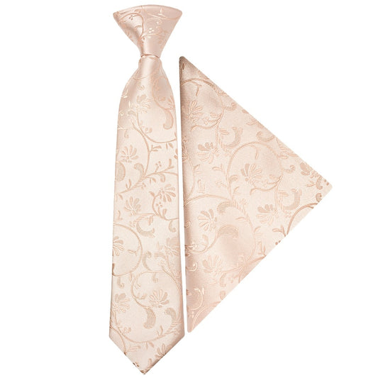 Pre Tied Light Peach Floral Boys Tie And Pocket Square Set Age 4 7 1
