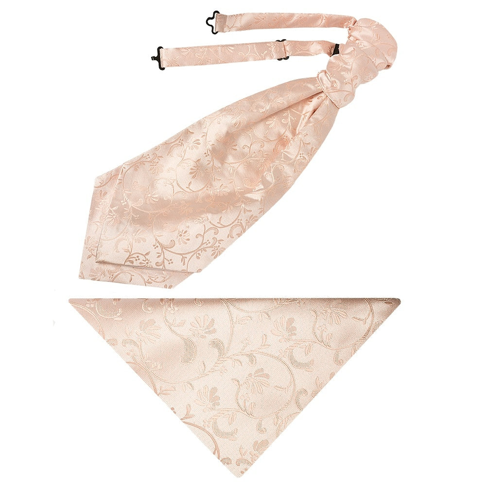 Light Peach Floral Mens Cravat Tie and Pocket Square Set