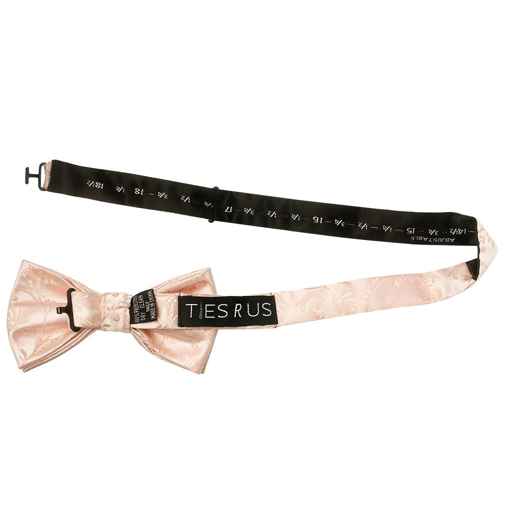 Light Peach Floral Handmade Mens Bow Tie and Pocket Square Set