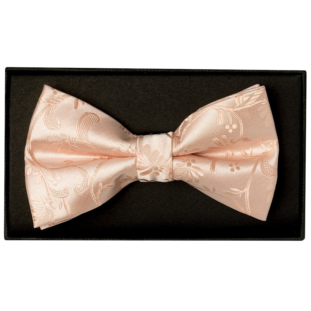 Light Peach Floral Handmade Mens Bow Tie