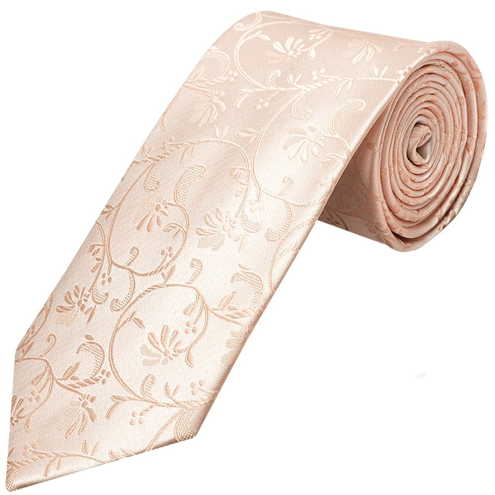 Light Peach Floral Classic Mens Tie and Pocket Square Set
