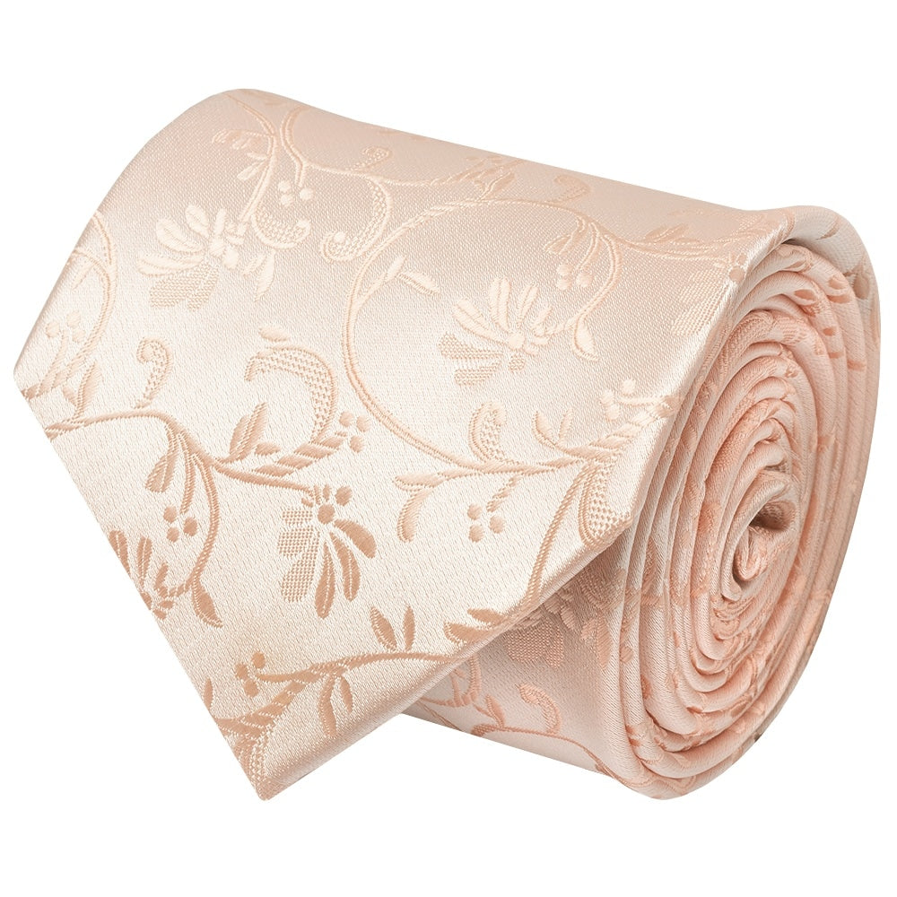 Light Peach Floral Classic Mens Tie And Pocket Square Set 3
