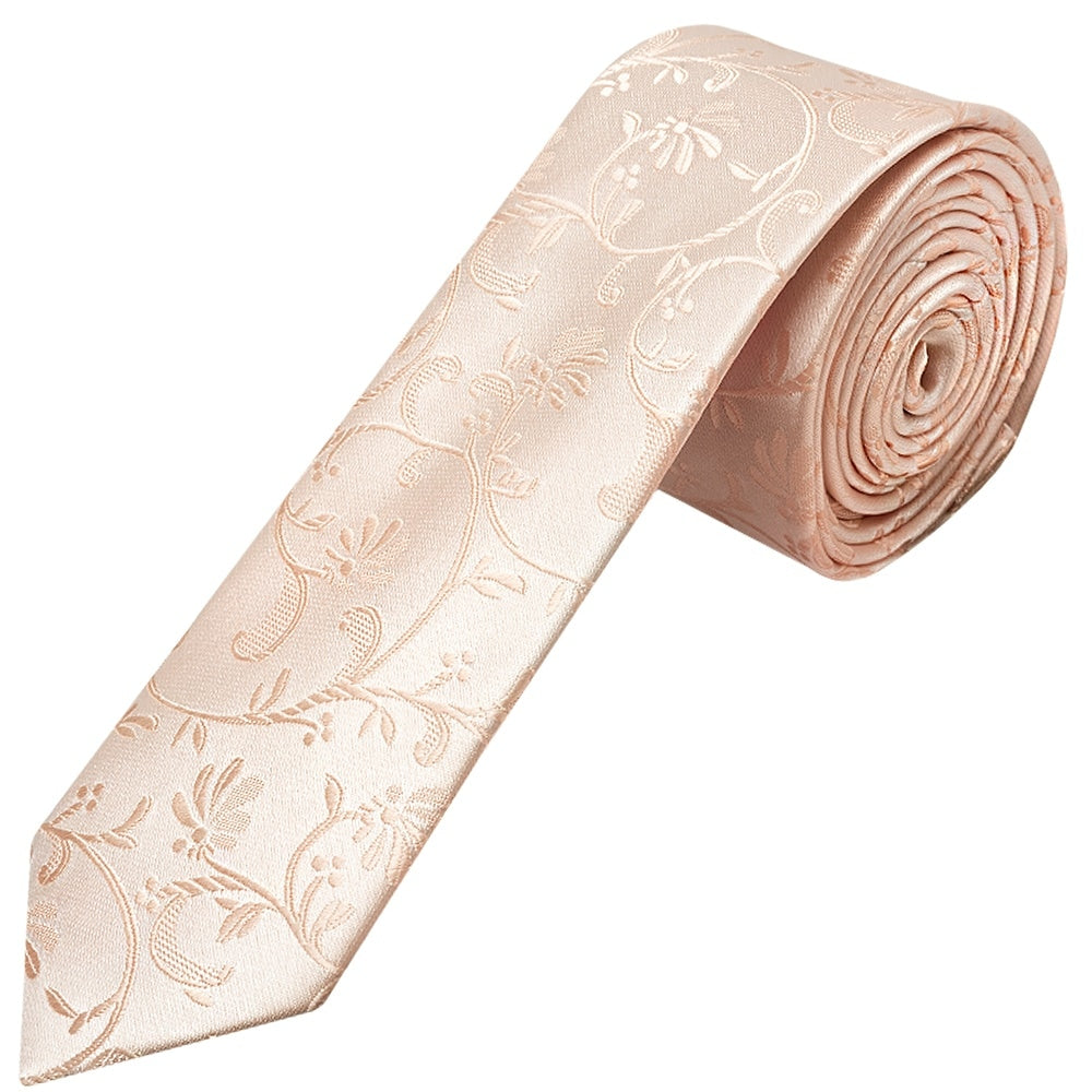 Light Peach Floral Skinny Mens Tie 1