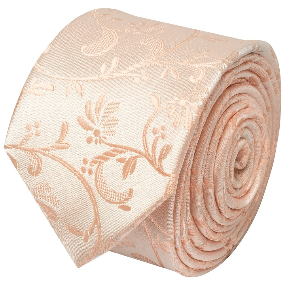 Light Peach Floral Skinny Mens Tie 2
