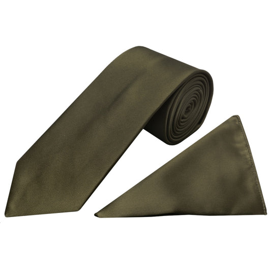 Plain Leaf Green Satin Classic Mens Tie and Pocket Square Set