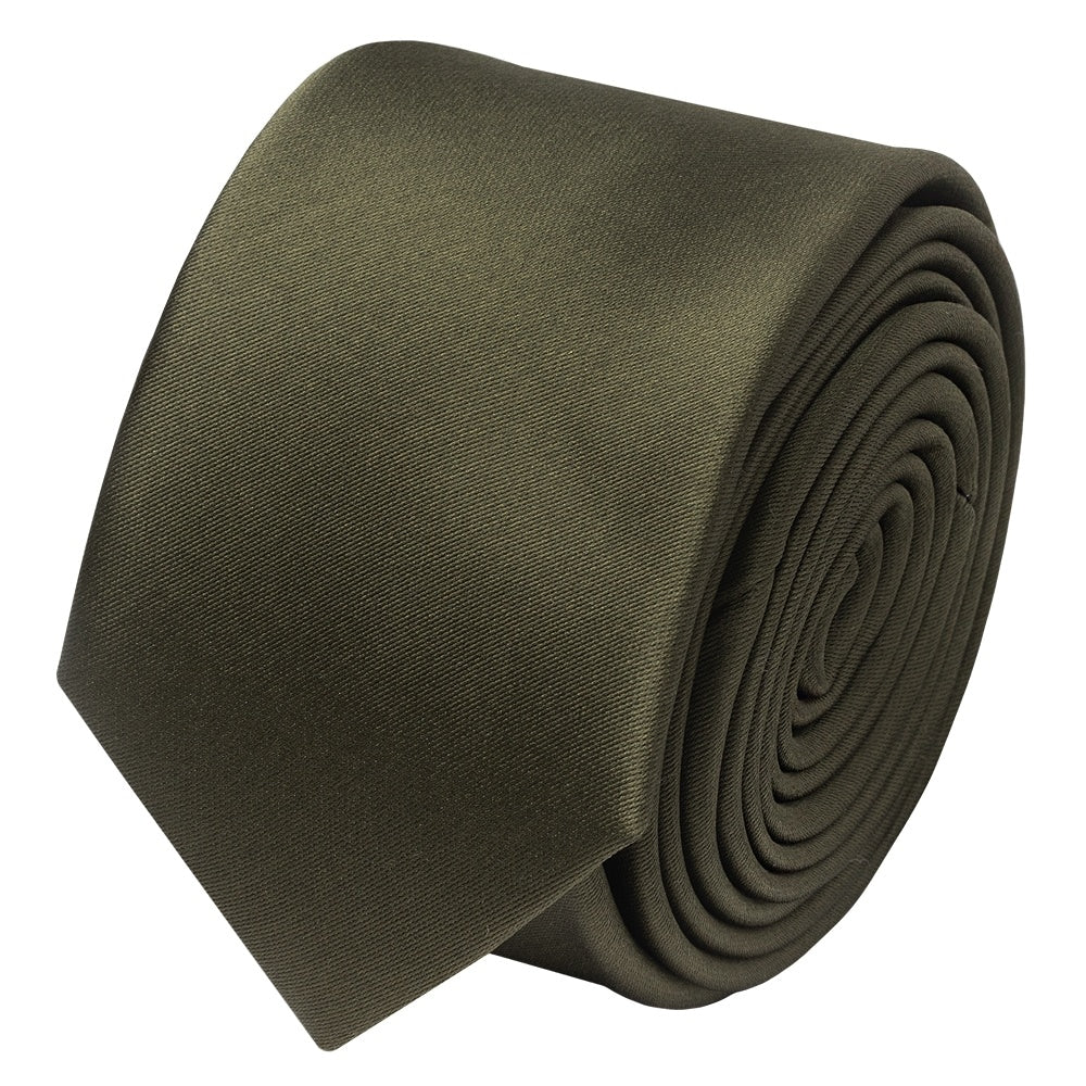 Plain Leaf Green Satin Skinny Mens Tie 2