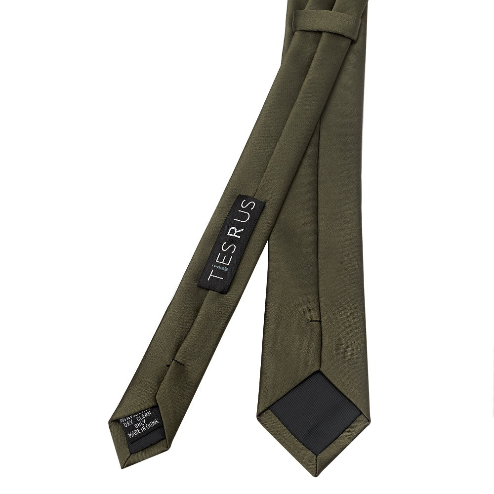 Plain Leaf Green Satin Skinny Mens Tie 3