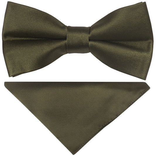Pre Tied Plain Leaf Green Satin Boys Bow Tie And Pocket Square 1