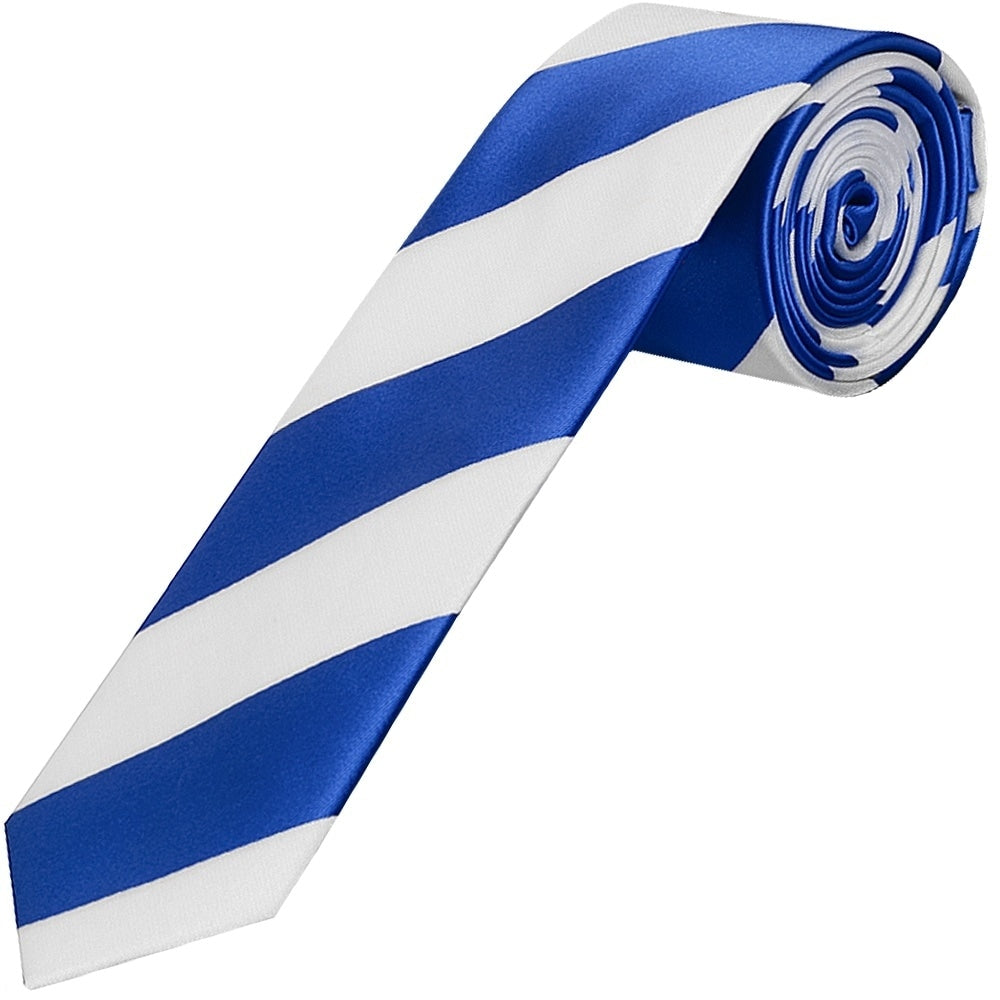 Blue And White Striped Skinny Boys Football Tie 1