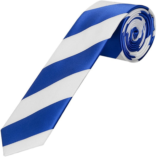 Blue And White Striped Skinny Boys Football Tie 1