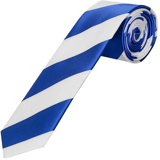 Blue And White Striped Skinny Boys Football Tie And Pocket Square Set 2