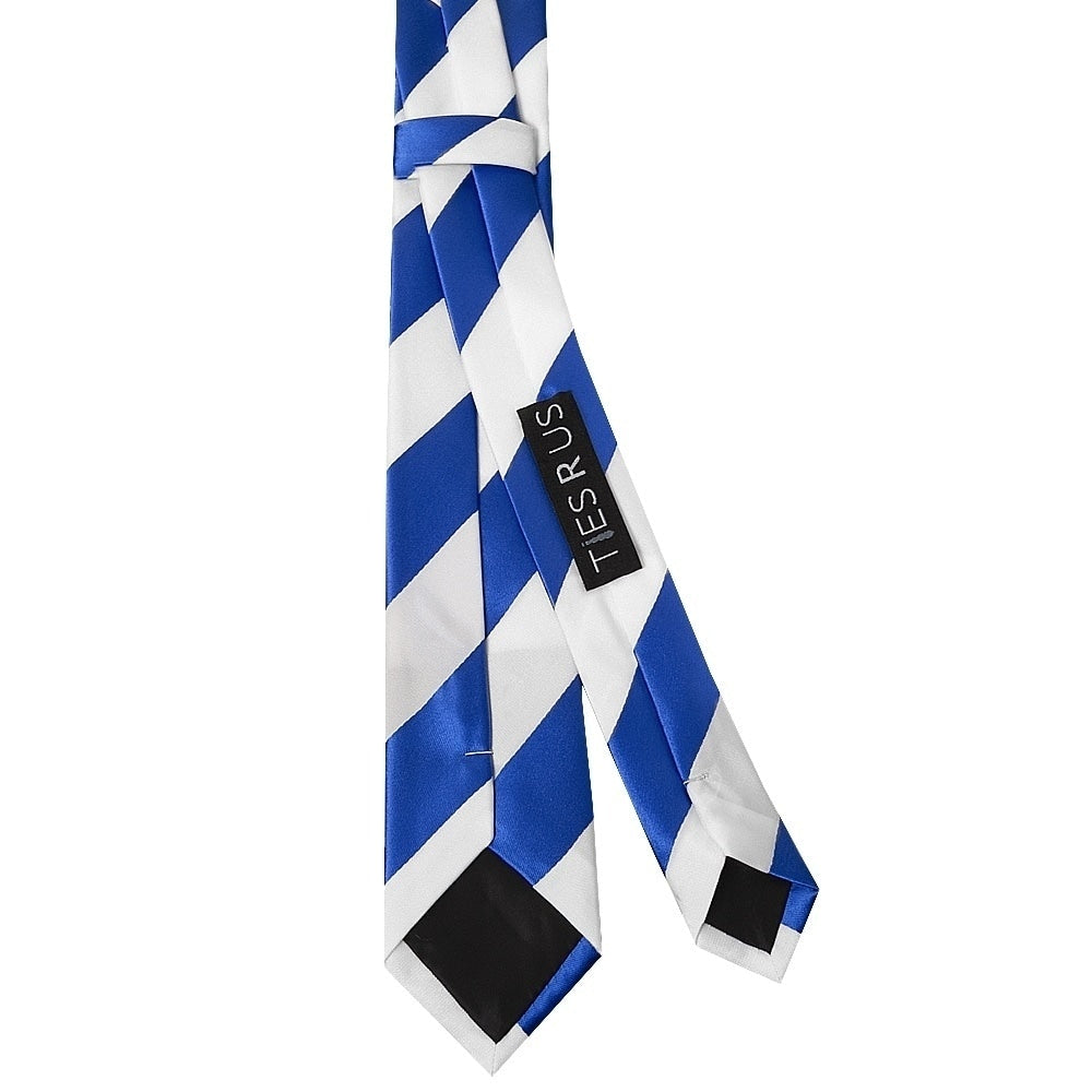 Blue And White Striped Skinny Boys Football Tie And Pocket Square Set 4