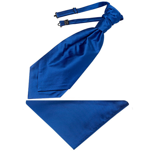 Royal Blue Satin Mens Cravat Tie and Pocket Square Set