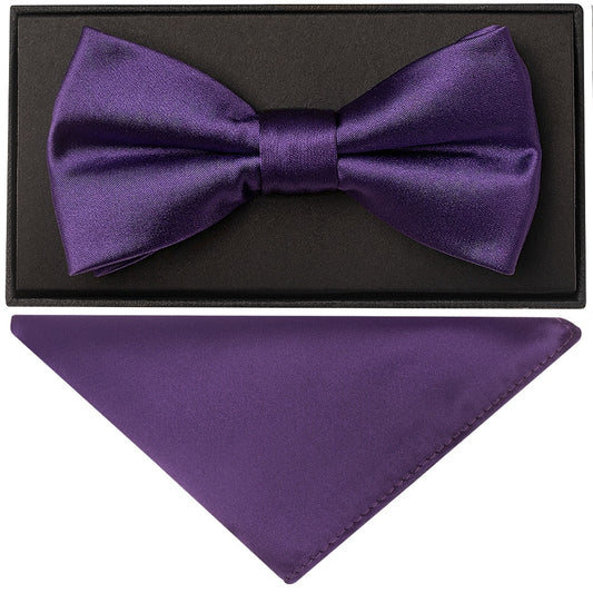 Handmade Purple Mens Bow Tie And Pocket Square Set 1