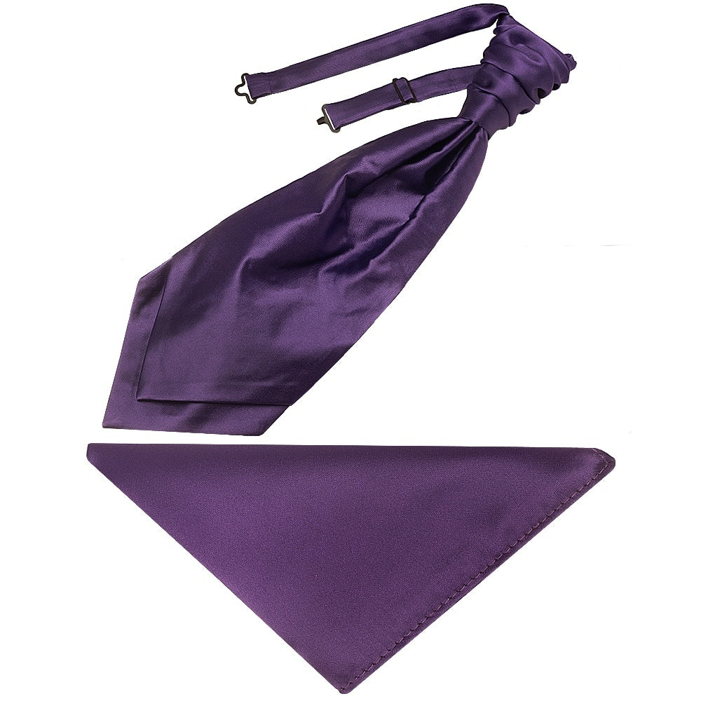 Purple Satin Mens Cravat Tie And Pocket Square Set 1