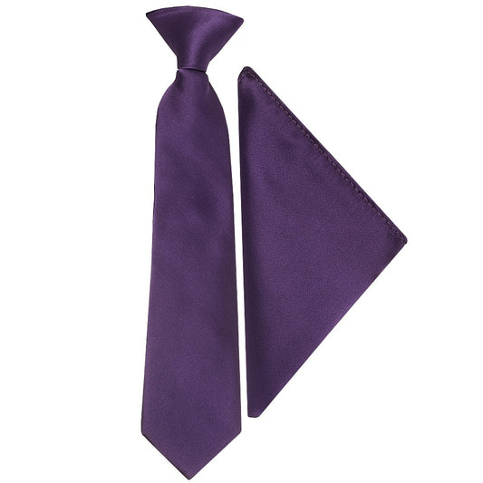 Pre Tied Purple Satin Boys Tie And Pocket Square Set Age 4 7 1